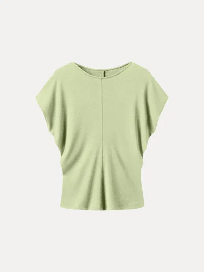 Oglmove Linen-blend Round Neck Relaxed Summer Top In Green
