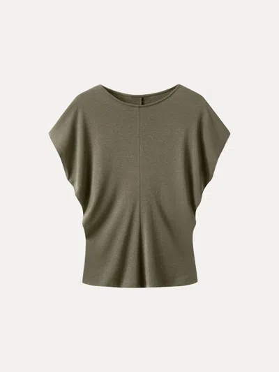 Oglmove Linen-blend Round Neck Relaxed Summer Top In Green