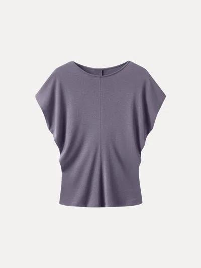 Oglmove Linen-blend Round Neck Relaxed Summer Top In Purple