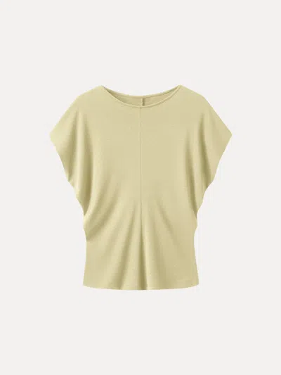 Oglmove Linen-blend Round Neck Relaxed Summer Top In Yellow