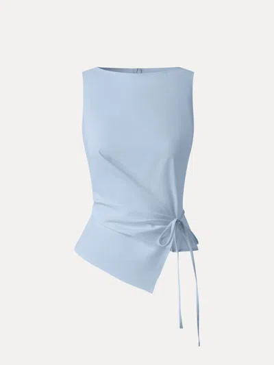 Oglmove Linen-like Boatneck Waist-defined Top In Arctic Blue