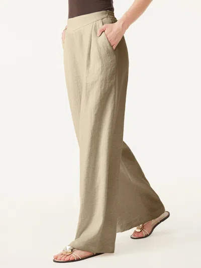 Oglmove Linen-like Mid Rise Wide Leg Pant With Pockets In Ecru