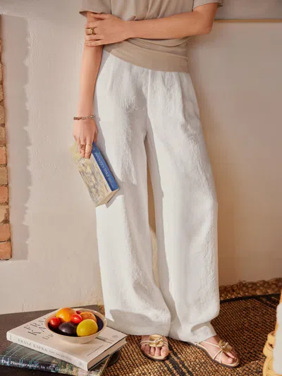 Oglmove Linen-like Mid Rise Wide Leg Pant With Pockets In Linen White