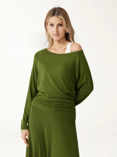 Oglmove Litewarm Cashmere Blend Boatneck Convertible Off-shoulder Ruched Top In Gray