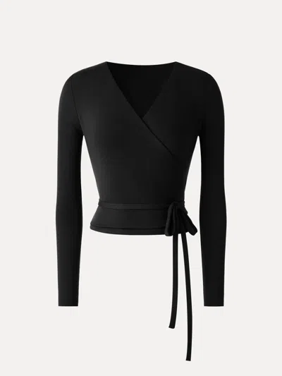 Oglmove Litewarm Cashmere Blend Reversible Wrap Tie-waist Cardigan In Black