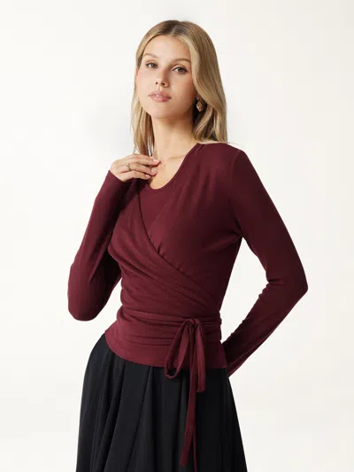 Oglmove Litewarm Cashmere Blend Reversible Wrap Tie-waist Cardigan In Burgundy