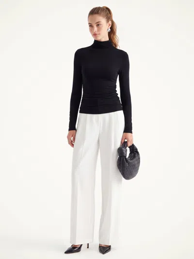 Oglmove Litewarm Cashmere Blend Turtleneck Long Sleeve Ruched Top In Black