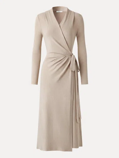 Oglmove Litewarm Classic Long Sleeve Midi Wrap Dress In Neutral