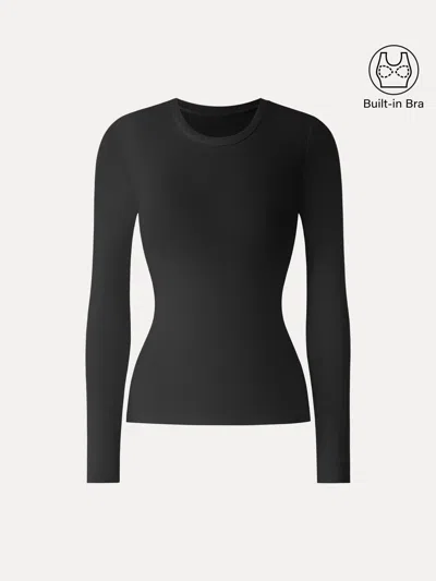 Oglmove Litewarm Crewneck Long Sleeve Bra Top In Black
