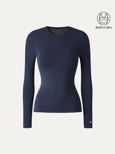Oglmove Litewarm Crewneck Long Sleeve Bra Top In Midnight Navy