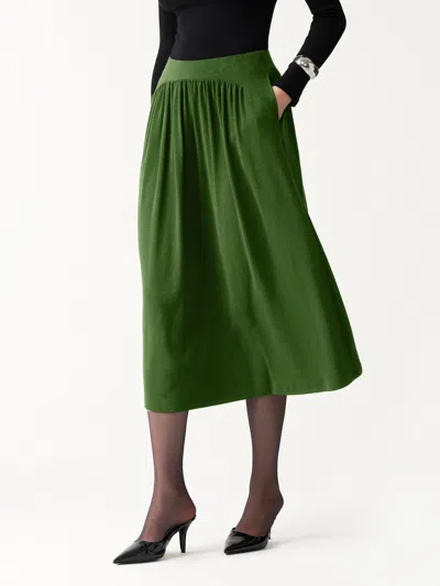 Oglmove Litewarm High-rise Gathered A-line Midi Skirt With Pockets In Avocado