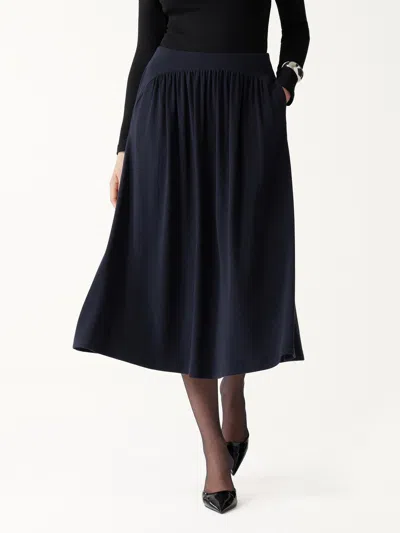 Oglmove Litewarm High-rise Gathered A-line Midi Skirt With Pockets In Blue