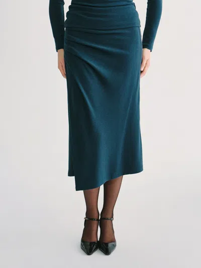 Oglmove Litewarm High-rise Side-tuck A-line Midi Skirt In Blue