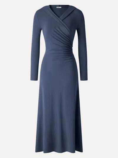 Oglmove Litewarm Hooded Surplice Ruched Midi Dress In Blue