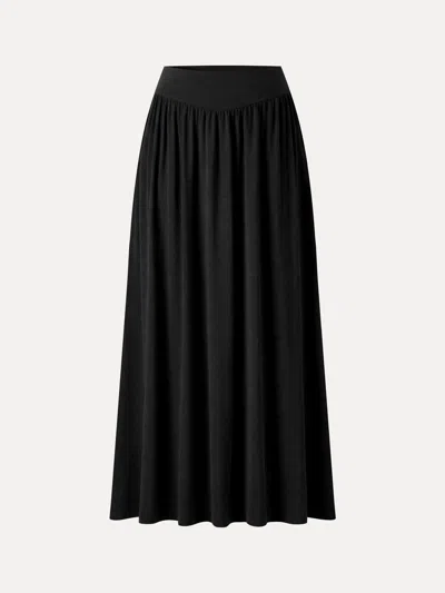 Oglmove Litewarm Mid-rise Ruched A-line Midi Skirt With Pockets In Black