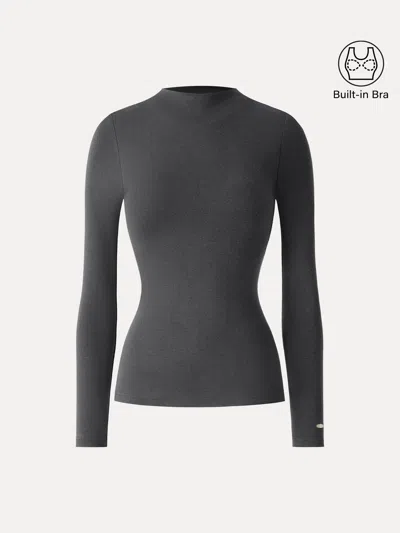 Oglmove Litewarm Mockneck Long Sleeve Bra Top In Blue Charcoal