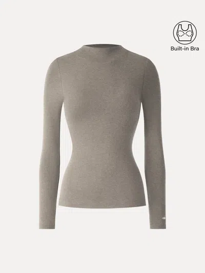 Oglmove Litewarm Mockneck Long Sleeve Bra Top In Heather Dove