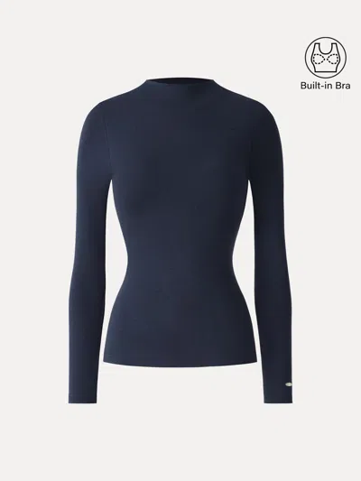 Oglmove Litewarm Mockneck Long Sleeve Bra Top In Navy