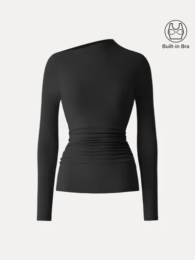 Oglmove Litewarm Slanted Mockneck Ruched Brami In Black