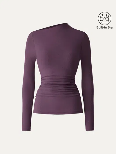 Oglmove Litewarm Slanted Mockneck Ruched Brami In Deep Fig