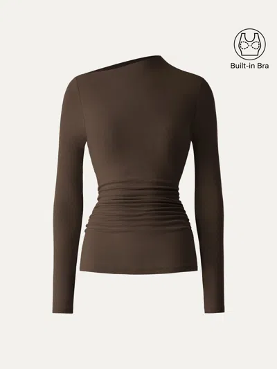 Oglmove Litewarm Slanted Mockneck Ruched Brami In Espresso