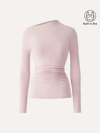 Oglmove Litewarm Slanted Mockneck Ruched Brami In Powder Pink