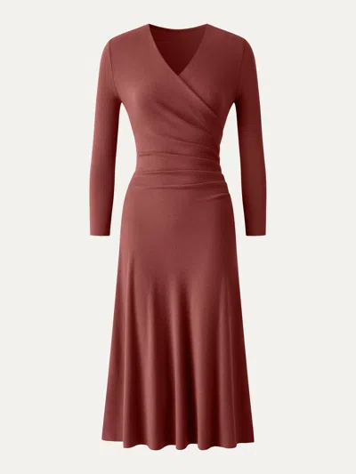 Oglmove Litewarm Surplice 3/4 Sleeve Side-tuck Midi Dress In Multi
