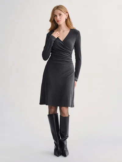 Oglmove Litewarm Surplice Long Sleeve Gathered Mini Dress In Black