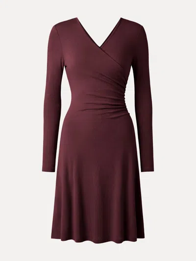 Oglmove Litewarm Surplice Long Sleeve Gathered Mini Dress In Burgundy