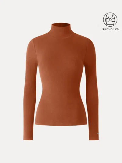 Oglmove Litewarm Turtleneck Long Sleeve Bra Top In Brown