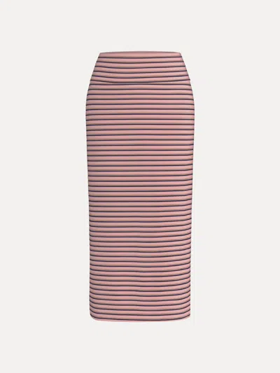 Oglmove Low Rise Folded Waist Striped Midi Skirt