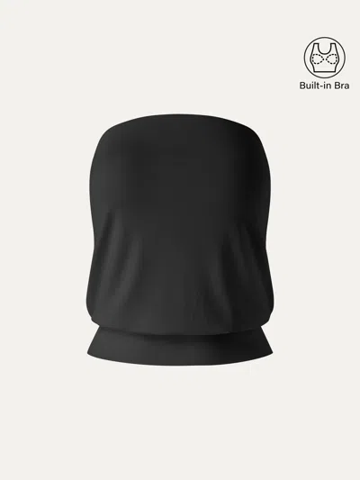 Oglmove Lyocell Bandeau Banded Hem Bra Top In Black