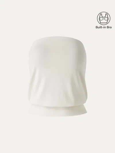 Oglmove Lyocell Bandeau Banded Hem Bra Top In White