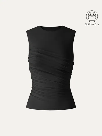 Oglmove Lyocell Round Neck Gathered Side Bra Top In Black