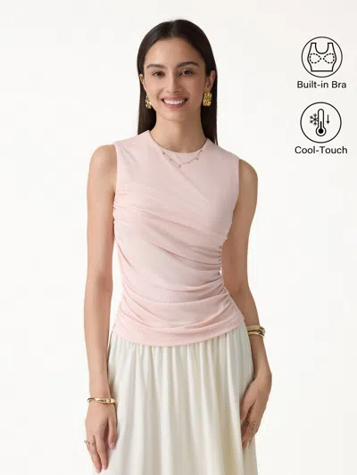 Oglmove Lyocell Round Neck Gathered Side Bra Top In Pink