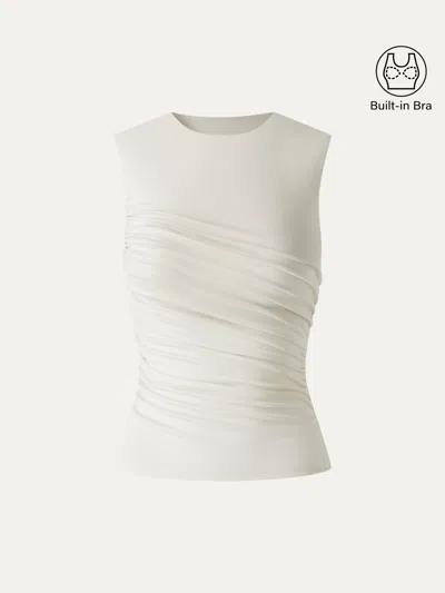 Oglmove Lyocell Round Neck Gathered Side Bra Top In White