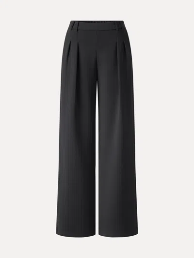 Oglmove Lyocell Spacer Knit High-rise Wide-leg Tuck Pants With Pockets In Black
