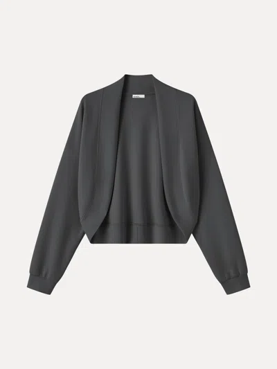 Oglmove Lyocell Spacer Knit Long Sleeve Drop-shoulder Shrug Cardigan In Graphite Black Grey