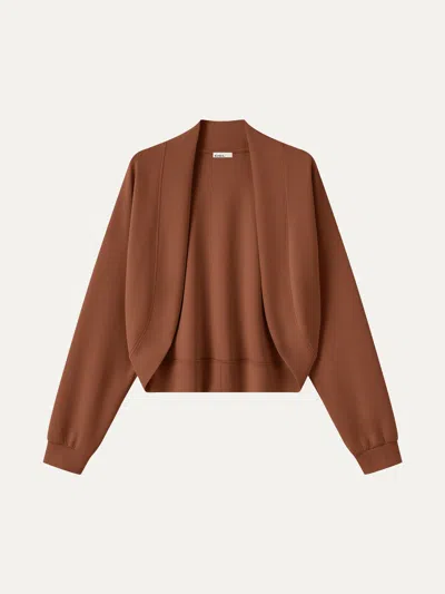 Oglmove Lyocell Spacer Knit Long Sleeve Drop-shoulder Shrug Cardigan In Brown