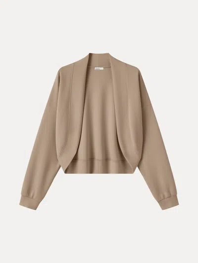 Oglmove Lyocell Spacer Knit Long Sleeve Drop-shoulder Shrug Cardigan In Taupe Brown