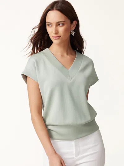 Oglmove Lyocell Spacer Knit V-neck Banded Hem Top In Lily Green