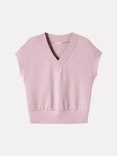 Oglmove Lyocell Spacer Knit V-neck Banded Hem Top In Rose Quartz