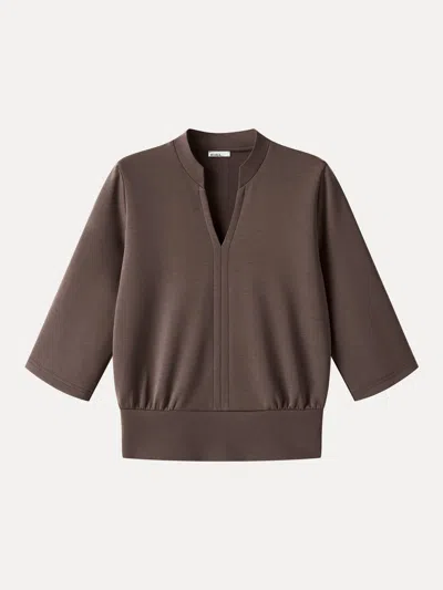 Oglmove Lyocell Spacer Knit V-neck Elbow Sleeve Banded Top In Deepest Mauve