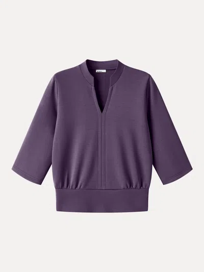 Oglmove Lyocell Spacer Knit V-neck Elbow Sleeve Banded Top In Ultraviolet Purple