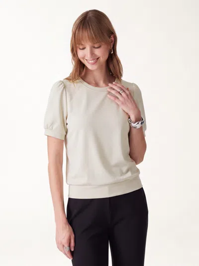 Oglmove Lyocell Spacer Round Neck Puffed Short Sleeve Top In Ash Ivory Beige