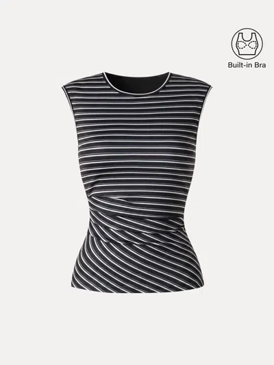 Oglmove Lyocell Striped Tucked Sleeveless Bra Top In Black