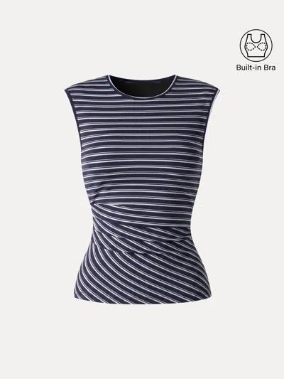 Oglmove Lyocell Striped Tucked Sleeveless Bra Top In Blue