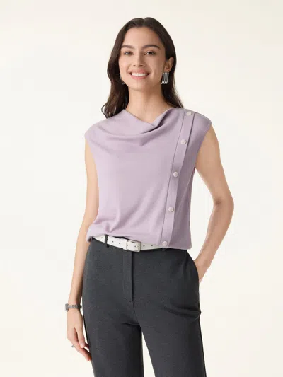 Oglmove Lyocell Wool Cowl Neck Top With Banded Hem