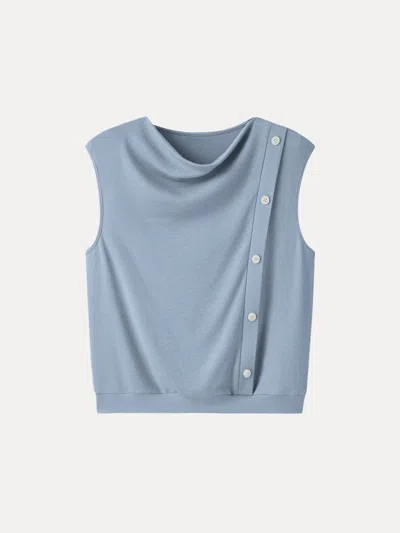 Oglmove Lyocell Wool Cowl Neck Top With Banded Hem In Blue