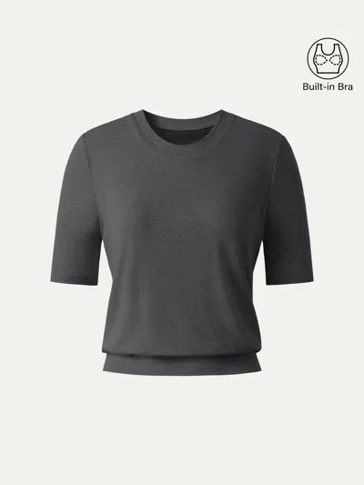 Oglmove Lyocell Wool Crewneck Bra Top With Banded Hem In Blue Grey